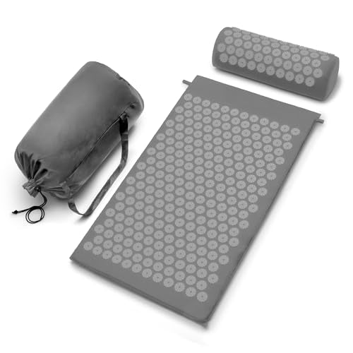 Sivan Acupressure Mat & Pillow Set for Back & Neck (Large, Gray/Gray) - color: Gray/Gray, size: Large