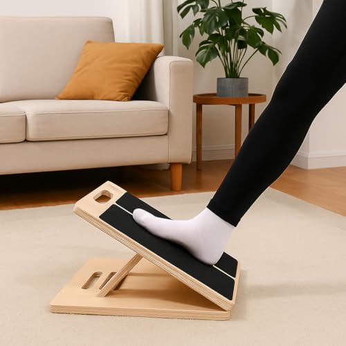 ERA of Vision Adjustable Slant Board for Stretching – Wooden Incline Calf & Leg Stretch Trainer with Anti-Slip Surface, Foldable Design, Extra Resistance Band & Exercise Manual for Home Fitness