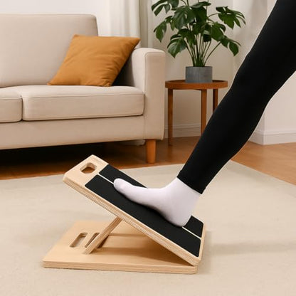 ERA of Vision Adjustable Slant Board for Stretching – Wooden Incline Calf & Leg Stretch Trainer with Anti-Slip Surface, Foldable Design, Extra Resistance Band & Exercise Manual for Home Fitness