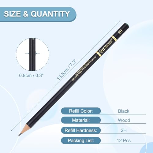 PATIKIL 12Pcs Drawing Pencils for Sketching, 2H Refill Sketch Pencils for Drawing, Graphite Art Pencil Set Professional Resistant Lead for Painting Shading Artist Office Supplies - size: 2H