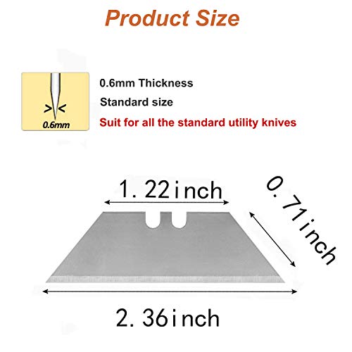 Vickay 90 Pack Utility Knife Blades, SK5 Box Cutter Blades, Razor Blades | Standard Replacement Blades for Heavy Duty Box Cutter Refills, for Cardboard, Leather, Drywall, Carpet, Rope, Pipe, etc - color: Silver, size: 90 Pack