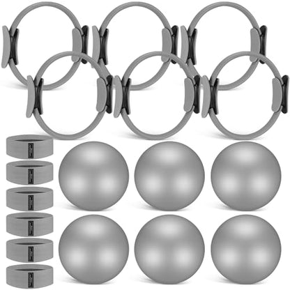 Seenelling 18 Pcs Pilates Ring and Ball Bulk Home Pilate Kit - color: Grey