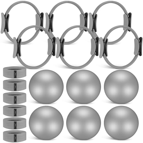 Seenelling 18 Pcs Pilates Ring and Ball Bulk Home Pilate Kit - color: Grey