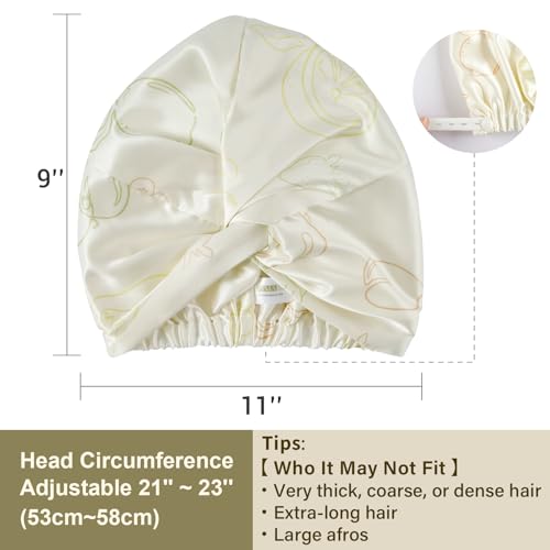 ZIMASILK 22 Momme 100% Pure Silk Bonnet for Sleeping, Ivory-Fruit Line Art - color: Ivory - Fruit Line Art