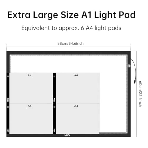 Mlife Upgrade Large A1 Light Pad for Diamond Art Painting, Stepless Dimming Drawing Copy Light Box for Tracing, AC Powered Light Board, LED Light Table for Sketching, Embroidery, Architecture - style: A1