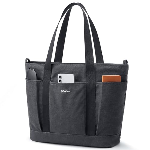 G4Free Large Canvas Tote Bag for Women with Zipper Fit 15.6" Laptop, Everything Tote Bags with Pockets for Work, Travel - color: Black