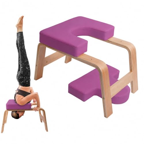 Yoga Headstand Bench PU Pad Headstand Trainer Max Load 300lbs | Yoga Headstand Bench Stress Relief Balance Trainer Supports with Wood Frame and Pu Pad Body Shaping Practice - color: Purple
