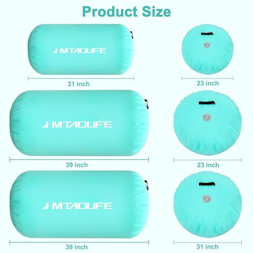Gymnastics Air Roller Air Barrel, Inflatable Tumble Roller Mat, Air Roller Gymnastics Barrel Kids Back Somersault Backbend Trainer for Yoga Training Cheerleading Home Use - color: Mintgreen, size: 32inch*24inch-have pump
