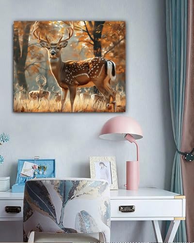 TOCARE Deer Paint by Numbers Kit for Adults,Deer in Forest Adult Paint by Number Canvas,Adults' Paint-by-Number Kits for Animals Lovers 16x20inch (Without Framed) - color: TC-OPC-145