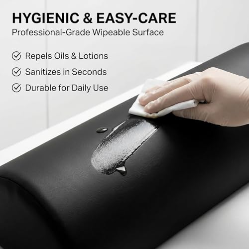 ForPro Premium Half-Round Neck Bolster Pillow for Massage Table, Semi-Round Support Cushion for Neck, Knee & Ankle, High-Density Foam, Oil & Stain-Resistant, Black, 6"W x 3"H x 13"L