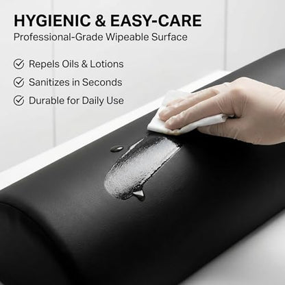 ForPro Premium Half-Round Neck Bolster Pillow for Massage Table, Semi-Round Support Cushion for Neck, Knee & Ankle, High-Density Foam, Oil & Stain-Resistant, Black, 6"W x 3"H x 13"L