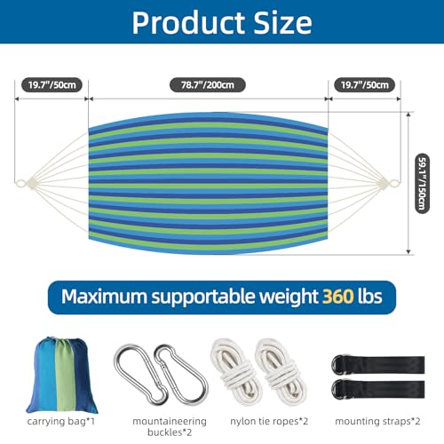 Posprica Brazilian Style Double Hammock with Fringe, 2 Person Patio Hammock for Backyard & Indoor Relaxation, Soft Breathable Fabric, Easy Setup with Straps & Carry Bag, 360 lbs Capacity - color: Blue Stripe