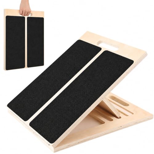 Slant Board for Calf Stretching, Wooden Slant Boards for Exercise, 5 Adjustable Angles, Calf Stretcher Board with Non-Slip Surface and Carry Handle for Squats and Ankle Mobility