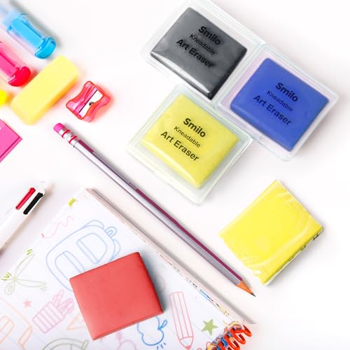 Smilo Kneaded Erasers for Artists, 8-Pack, Colorful | Reusable, Dust-Free, No Smudge, Moldable Putty Eraser with Case, Ideal for Drawing, Sketching, Students, School Supplies - color: 4 Colors-2