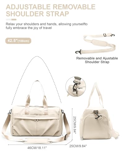 Gym Bag for Women with Shoe Compartment, Sport Travel Duffel Bag for Men - color: Beige