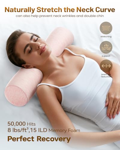 Memory Foam 4" Round Pillow, Cervical Neck Roll Pillow for Pain Relief - color: Ripple Pink, size: 4”H