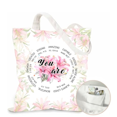 Aesthetic Canvas Tote Bag for Women - with Magnetic Snap Closure & Zipper Inner Pocket Reusable Bag for Shopping - color: Christian You Are