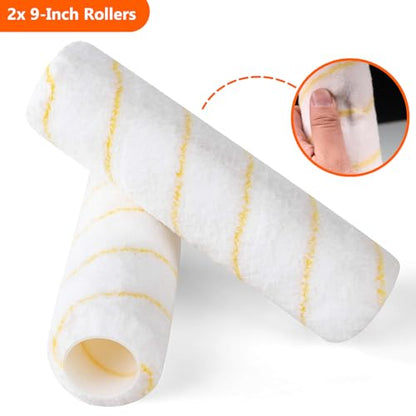 King Origin Paint Roller Kit with Extension Pole 4 Ft, 12 PCS | 9" & 4" Paint Rollers, Frame, Tray - Paint Supplies for Painting Walls, Home Interior, Painting Tool Kits - color: 4"&9" Rollers, 12-Pack
