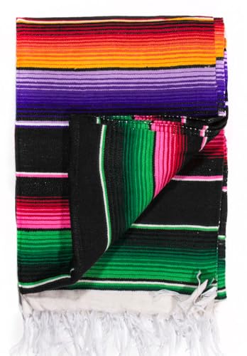 Del Mex Mexican Serape Blanket (Large, Black) - color: Black, size: Large