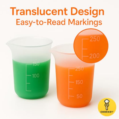 4-Pack Silicone Measuring Cups for Resin – 600ml, 350ml, 250ml Reusable Non-Stick Mixing Cups with Accurate Scale for Crafts, Baking, and DIY Projects - COOKKEY