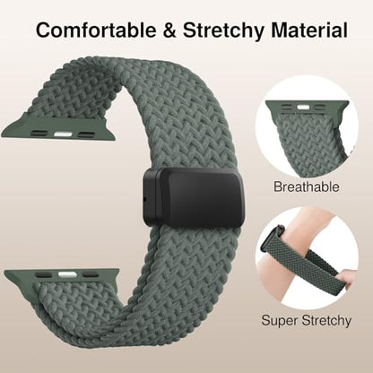 Braided Stretchy Magnetic Band Compatible with Apple Watch Bands Women Men - color: Dark Olive, size: 44mm/45mm/46mm/49mm/(42mm-series 3 2 1)
