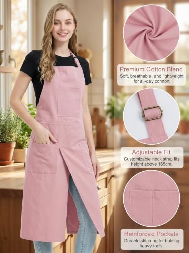 Molaxhome Split Pottery Apron with 3 Pockets Unisex with Adjustable Strap | Cotton Blend,Kitchen Apron,for Ceramics,Gardening,Kitchen Cooking - color: Pink