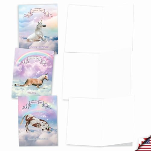 The Best Card Company - 20 Blank Yoga Animal Cards (4 x 5.12 Inch) - All Occasion Set (10 Designs, 2 Each) - Rainbow Unicorn Yoga AM3198OCB-B2x10 - style: Rainbow Unicorn Yoga