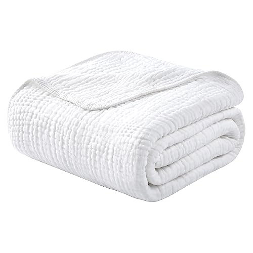 Yoofoss Muslin Blanket 100% Organic Cotton Large Twin Size 60" x 80" for Bed Couch Summer Gauze Blanket for Adults Lightweight and Breathable White - color: White, size: 60" x 80"
