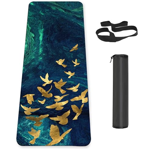 Non Slip Yoga Mat TPE Workout Mat for Men Women, Thick Workout Mat with Carrying Strap, Fitness Mats for Exercise, Yoga, Fitness, Pilates, Floor Workouts (72" x 24" x 6mm) - color: green