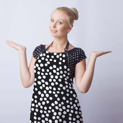 Kitchen Apron for Women Black and White Polka Dot Kitchen Aprons for Men for Cooking Restaurant BBQ Painting Crafting Gardening 27” (W) x 31” (H), Waterproof Aprons - color: Polka Dot