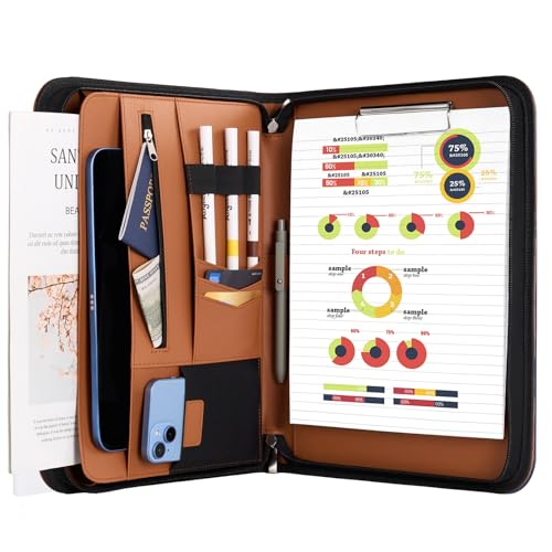 ProCase Portfolio Business Padfolio Folder with Zipper -Tan | Conference Meeting Executive File Legal Document Organizer with Pockets Letter Size A11 Writing Pad Notepad Padfolio - color: Tan