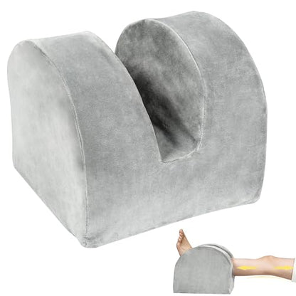 Knee Replacement Pillow for Recovery - Leg Elevation Pillow with Firm Foam for Post-Surgery Sleeping, Hip & Ankle Pain Relief & Swelling Reduction, Includes Washable Velvet Cover (Grey) - size: Single-Layer
