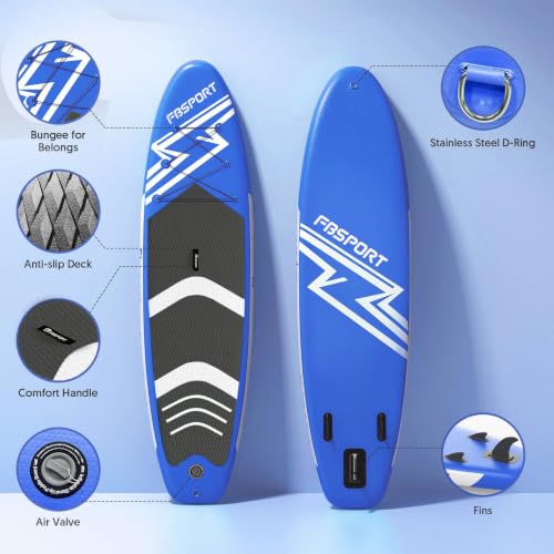 FBSPORT 11' Premium Stand Up Paddle Board, Yoga Board with SUP Accessories & Carry Bag | Wide Stance, Surf Control, Non-Slip Deck, Leash, Paddle and Pump for Youth & Adult - color: Blue