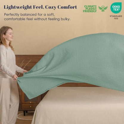 PHF Lightweight Waffle Weave Blanket Queen for Bed Aqua Gray 90"x90" - color: Aqua Gray, size: Queen(90"x90")