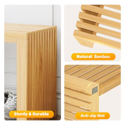Bamboo Dining Bench, 18'' Slatted Design Entryway Bench, Natural - color: Natural, size: 18in