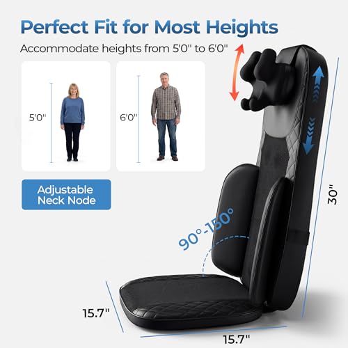 Massage Chair Pad, 3-in-1 Shiatsu Neck and Back Massager Cushion with Heat, Adjustable Height & Intensity, Full Body Massage Pad for Recliner and Sofa, Fathers Day Dad Gifts - color: Black