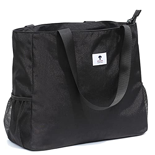 ESVAN LARGE BEACH BAG Water Resistant Lightweight 20 inch Women Oversize Tote Bag for Gym Beach Travel Pool Yoga Nurse - color: Black