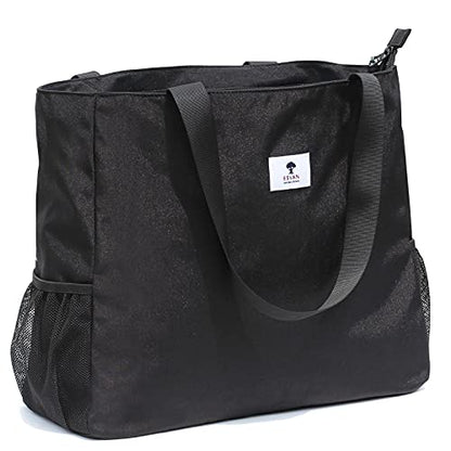 ESVAN LARGE BEACH BAG Water Resistant Lightweight 20 inch Women Oversize Tote Bag for Gym Beach Travel Pool Yoga Nurse - color: Black