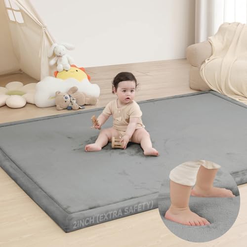 Huloo Sleep 2" Extra Thick Baby Play Mat for Floor,Ultra Soft Elasti Foam Mat for Tummy Time & Crawling,Playpen,Non Slip Nursery Rug for Toddlers,Infants,kids,Tatami Style for Yoga,Playroom(Dark Gray) - color: Dark Grey, size: 79"×59"×2"