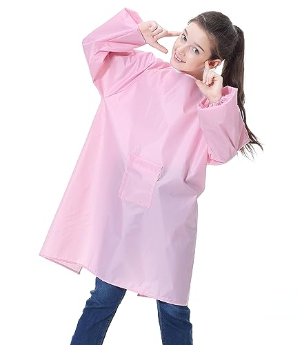 Kids Art Smock, Waterproof Apron with Pocket for Children, Artist Painting Aprons Smocks with Long Sleeve - color: Pink, size: XXXL for Age 8-14