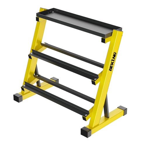 BEKING 3 Tier Dumbbell Rack,1000LB Capacity Weight Storage Rack for Home Gym Fitness,Multifunctional Free Weight Organizer Stand for Dumbbells, Kettlebells,Compact Design Save Floor Space - color: YELLOW