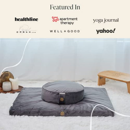 Mindful Modern Meditation Cushion and Zabuton Meditation Mat Bundle - Premium Luxury Velvet Meditation Cushion Set for Yoga - Buckwheat Zafu Floor Pillow and Rectangular Mat - Graphite Grey Color