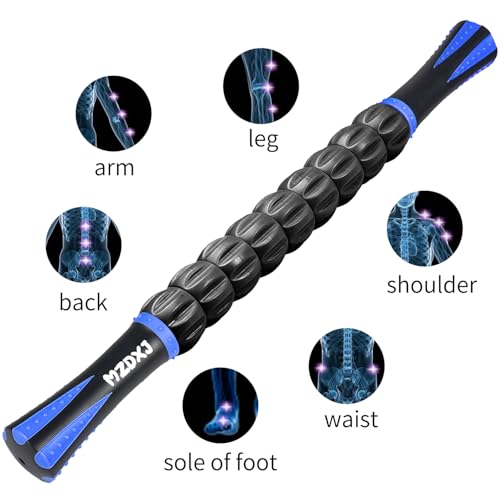 Muscle Roller Massage Roller Stick- Deep Tissue Fascia Blaster for Myofascial Pain Relief, Lymphatic Drainage & Body Sculpting, Handheld Physical Therapy & Recovery Tool (Blue & Black - color: Blue Black