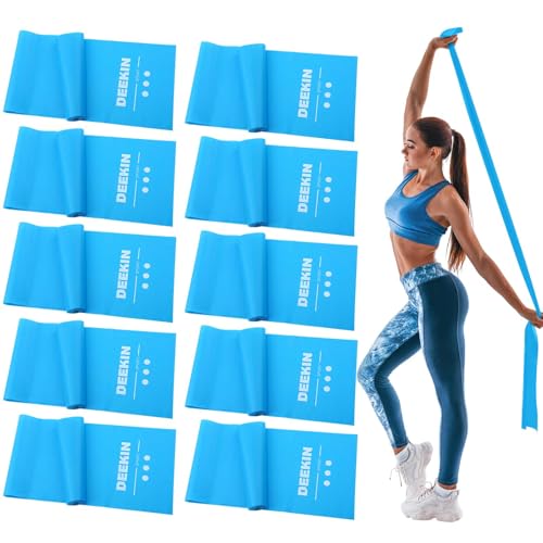 DEEKIN 10 Pcs Resistance Bands Professional Exercise Elastic Bands Latex-Free Yoga Starter Set for Pilates, Physical Therapy, Strength Training, Yoga, Working Out for Women Home Gym - color: Blue, style: 20 Lbs