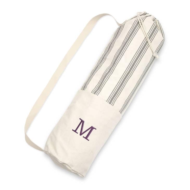 WEDDINGSTAR Custom Embroidered Drawstring Yoga Mat Carrier Bag - Gray Striped
