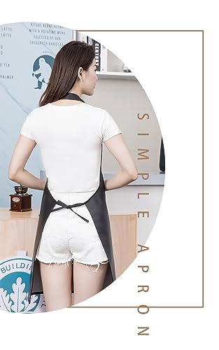 Waterproof Apron Large Pocket PU Material Waterproof Oil-proof Dust-proof Apron Black and Red - color: Black