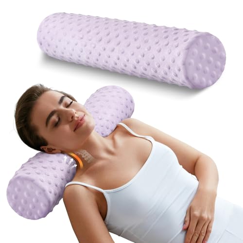 Memory Foam 4" Round Pillow, Cervical Neck Roll Pillow for Pain Relief - color: Velvet Dots Purple, size: 4”H