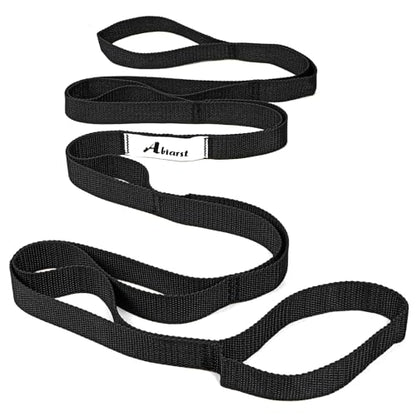 Abiarst Stretching Strap Yoga Straps for Physical Therapy, 10 Loops Non-Elastic Stretch Band for Pilates, Flexibility, Exercise and Gymnastics - color: Black