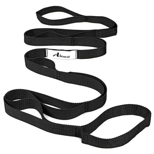 Abiarst Stretching Strap Yoga Straps for Physical Therapy, 10 Loops Non-Elastic Stretch Band for Pilates, Flexibility, Exercise and Gymnastics - color: Black