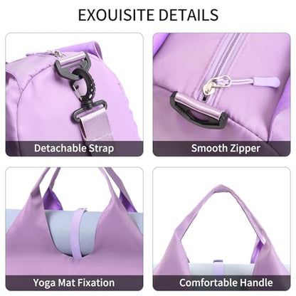 Handbag for Women Yoga Bag Large Capacity Yoga Pad Buckle with Shoe Compartment Water Bottle Sports Gym Bag Travel - color: C03-purple